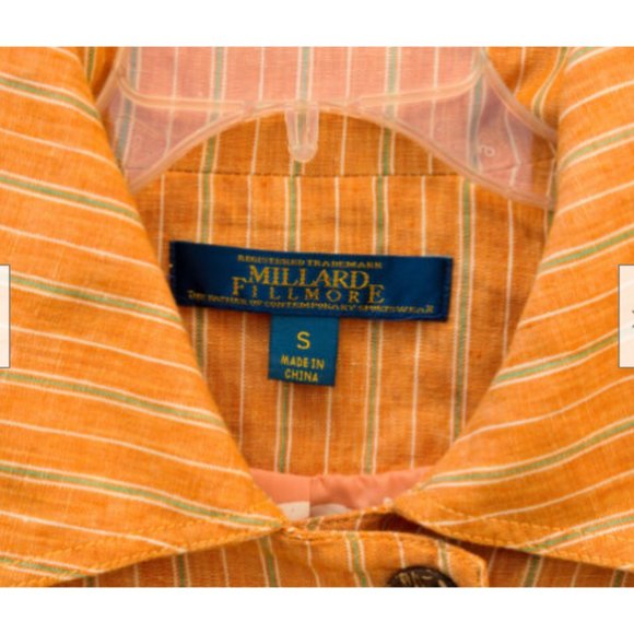 Millard Fillmore 100% Linen Orange Green Stripe Short Collared Spencer Jacket S - Picture 2 of 3